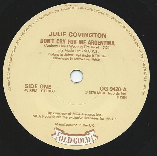 Julie Covington, Barbara Dickson - Don't Cry For Me Argentina / Another Suitcase Another Hall