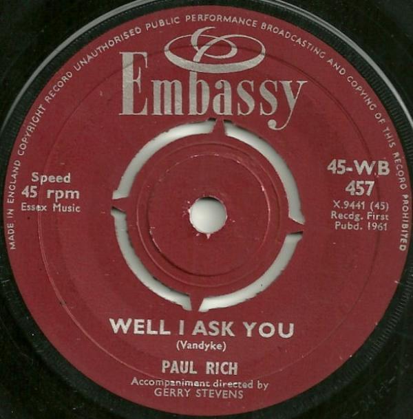 Paul Rich - Well I Ask You / Running Scared