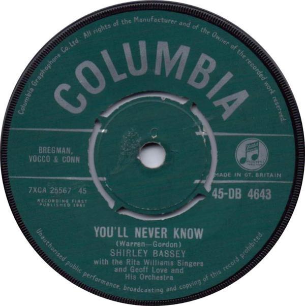 Shirley Bassey - You'll Never Know